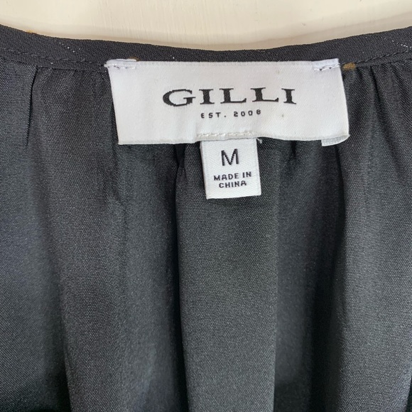 Gilli Chiffon Print Dress, Black, Split Neck with Ties, Size Medium - Picture 3 of 6